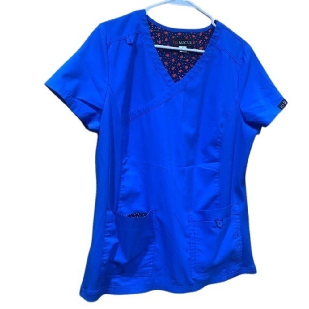 Koi Basics Scrub Top Blue Medium V Neck Short Sleeve Uniform Medical Nursing